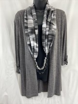 Notations Women’s Sz M Gray Black 3/4 Sleeve Blouse w/ Attached Cami &amp; Scarf NWT - £18.59 GBP