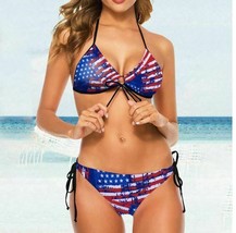 2pc Sexy Women&#39;s Patriotic US Flag Star American Low Waist Bathing Suit Size S-L - £31.41 GBP
