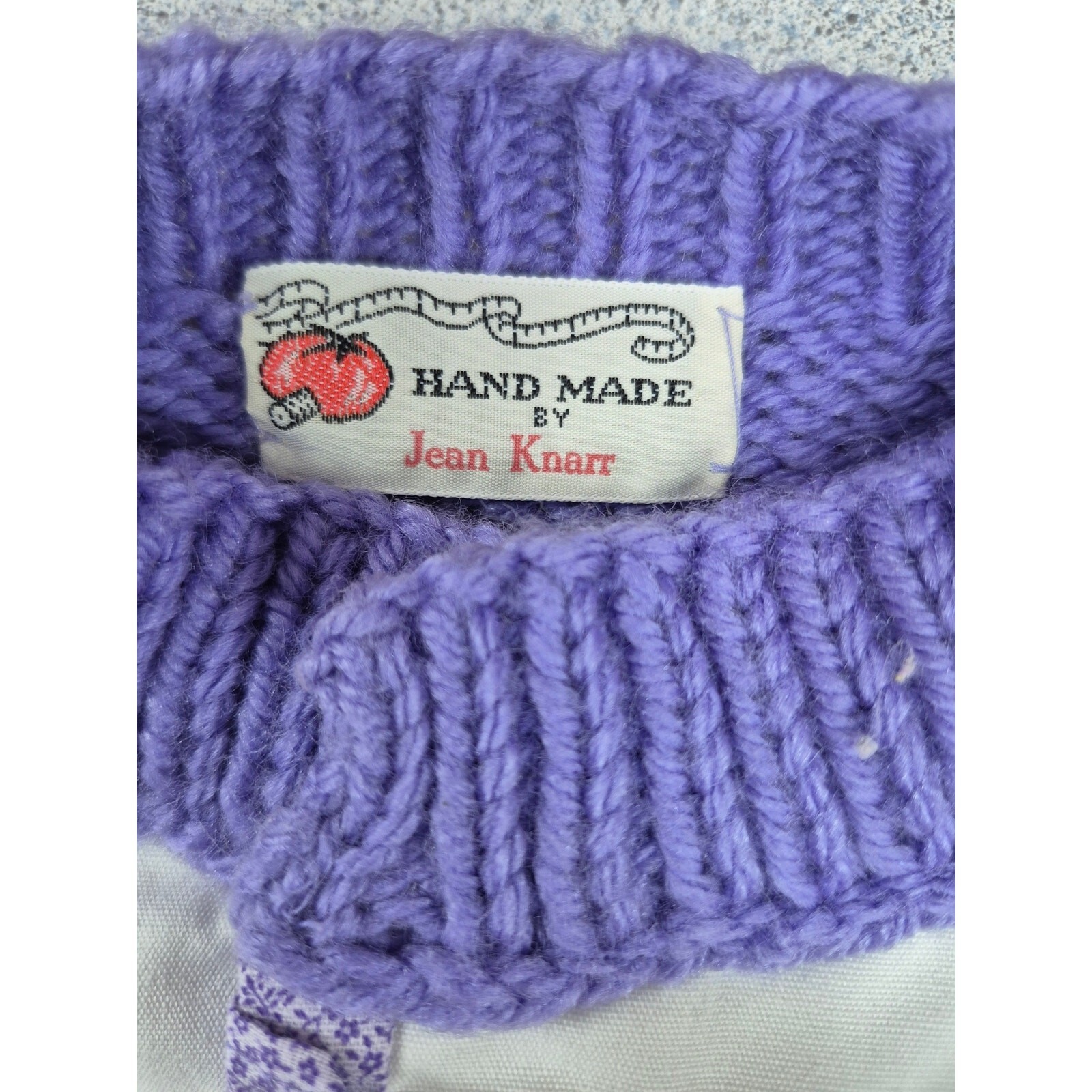 Vtg Y2k 80s 90s Hand Knit  Sweater Quilt Square Cottagecore  Purple /White M/L Item image 4