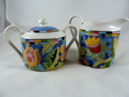 Fantasia Interior Stoneware PTS international Floral creamer &amp; sugar Mos... - $29.69