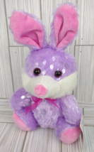 Easter Bunny Rabbit Plush Animal Sparkle Dotted Bright Pink Ears Purple Small - £9.56 GBP