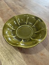 Vintage Mccoy Flower Shaped Pottery Ceramic Serving Dish Olive Green Bow... - $14.00