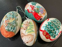 Santa Clause &amp; Reindeer Egg Shape Ornaments Set of 4 - £11.87 GBP