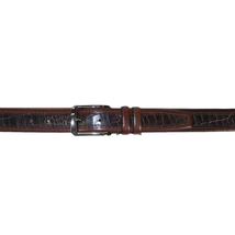 Men Genuine Leather Belt PIERO ROSSI Turkey Crocodile print Stitched 3071 Brown image 2