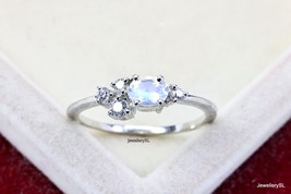 Simple Delicate Moonstone Engagement Ring, Natural Blue Fire Oval Cut Rainbow - £27.60 GBP