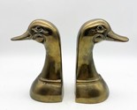 Vintage Tall Long Neck Mid Century Brass Mallard Duck Head Bookends Enesco - £19.74 GBP