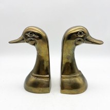 Vintage Tall Long Neck Mid Century Brass Mallard Duck Head Bookends Enesco - $24.99