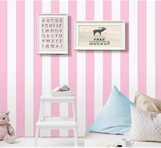 Self Adhesive Vinyl Pink And White Stripe Peel And Stick Wallpaper Shelf Liner - £28.76 GBP