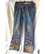 Triton Women’s  Denim Jeans Pants Leather Suede 38 Hippie Hippy Boho - $33.94