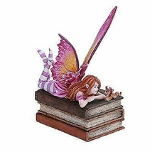 Amy Brown Autumn Pink Book Club Fan Fairy with Wyrmling Dragon Figurine 7&quot;H - £51.95 GBP