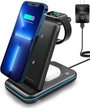 Wireless Charging Station, 3 in 1 Wireless Fast Charger Stand (Adapter Included) - $23.21