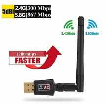 1200 Mbps Usb Wifi Adapter Dual Band Wireless Network Laptop Desktop Pc Antenna - £15.01 GBP