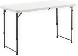 Living And More 4 Foot Height Adjustable Fold-In-Half Table With Carrying, White - £61.61 GBP