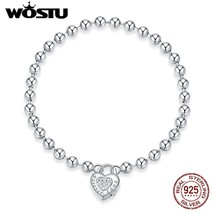 Real 925 Sterling Silver Heart Bracelet  Bead Chain Bracelet For Women Wedding O - £42.22 GBP