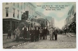 Middletown Ohio Flood 3rd&amp; Main Railroad All on the Job Postcard March 25, 1913 - £35.00 GBP