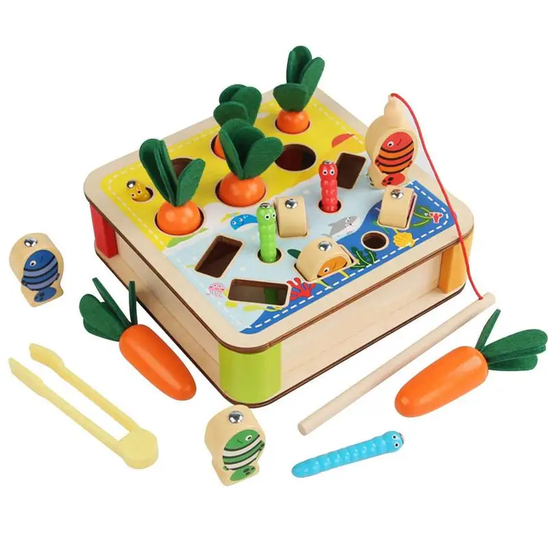 Magnetic Fishing Game 3-In-1 Carrot Harvest Worm &amp; Fish Catching Toy Fine Motor - £28.55 GBP+