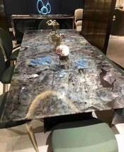 Labradorite Stone Top Center Dining Table Luxurious Handmade Furniture f... - $433.25+