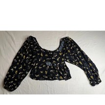 Urban Outfitters Crop Top Womens Medium Blue Yellow Floral Long Sleeve B... - $11.30