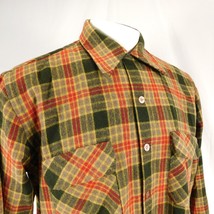 VTG Sears Kings Road Shops Men Beige Flannel Plaid Shirt Wool Sz L 16 16 1/2 - £29.14 GBP