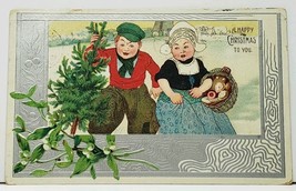 Happy Christmas Lovely Dutch Embossed Silver Finish 1907 Postcard I5 - £5.44 GBP