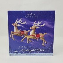 New 2005 Hallmark Santa&#39;s Midnight Ride Ready For Flight Reindeer Ornament Set - £31.55 GBP