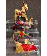 Vintage 1970s Folk Art Wood Strip Seasonal Decor Christmas Ornaments  4p... - $59.40