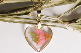 pressed flower heart necklace,resin necklace flower,real flower necklace - £12.78 GBP