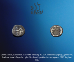6th Century BC Grec Ionia Kolophon Ar Argent Hemiobol Apollo Incuse 0.36g Pièce - £31.07 GBP