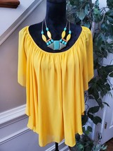 Est. 1946 Women&#39;s Yellow Flowy Polyester Round Neck Sleeveless Top Blouse Size L - £27.53 GBP