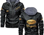 Bugatti Black Genuine Leather Moto Hoodie Jacket - $160.00+