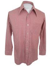 Olympia vintage 70s Men shirt CLUB/DISCO L/S p2p 20&quot; S slim check red cotton bld - £36.31 GBP