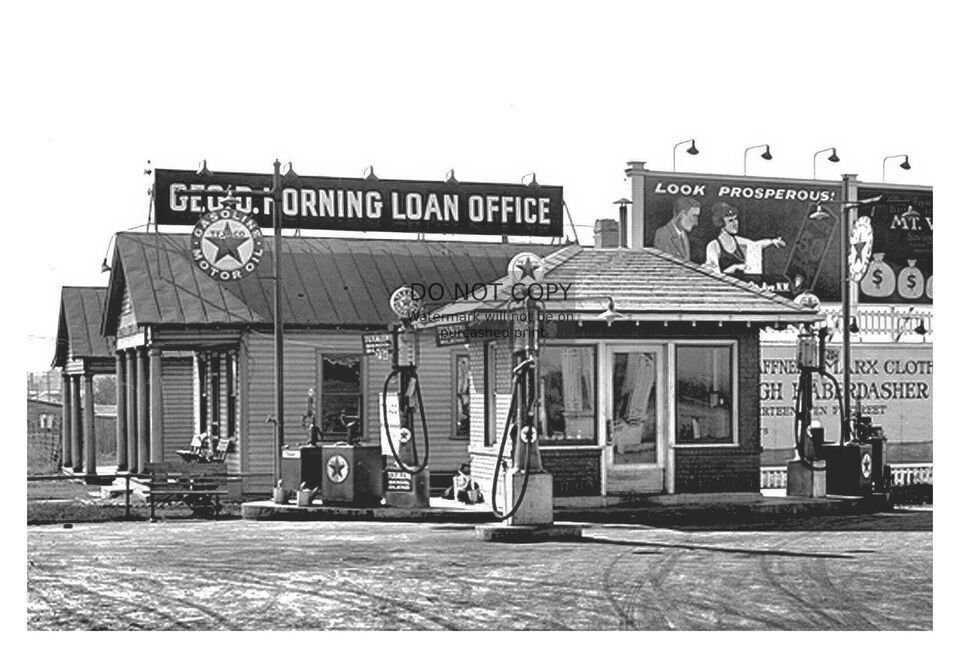 Primary image for OLD VINTAGE TEXACO GAS STATION AND LOAN OFFICE 4X6 B&W PHOTO