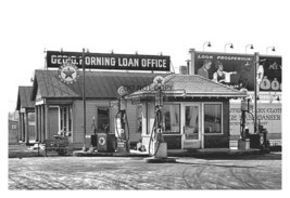 Old Vintage Texaco Gas Station And Loan Office 4X6 B&amp;W Photo - £8.39 GBP