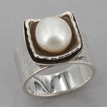 Vintage Silpada Hammered Sterling Silver Cultured Pearl Ring R0898 Size 6.25 - $34.95