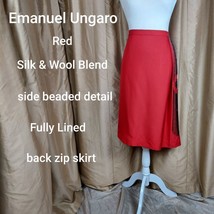 Emanuel Ungaro Red Silk &amp; Wool Blend Side Detail Beading Skirt Size 10 - $22.05