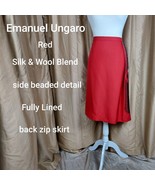 Emanuel Ungaro Red Silk &amp; Wool Blend Side Detail Beading Skirt Size 10 - £17.35 GBP
