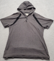 Kenneth Cole Reaction Hoodie Mens Medium Black Short Sleeve Slit Button Front - £18.44 GBP