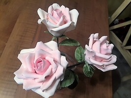 Medium gum paste pink rose on stem. Fondant flower cake topper. - $15.00+