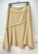 Bamboo Traders Faux Suede Midi Skirt Sz 12 Tan Eyelet Accents Belt Loops... - $18.39