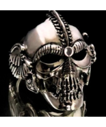 Sterling silver Skull ring Viking Warrior and winged Helmet high polishe... - $203.75 CAD
