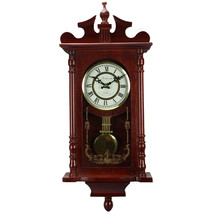 Bedford Collection 25 Inch Wall Clock with Pendulum and Chime in Dark Redwood Oa - $163.99