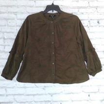 Madewell Womens Top XS Green Embroidered Button Down Shirt Oversized Boho - $17.95