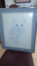 White Cat with Rose Picture by Bob Harrison Framed Matted Kitten Print 24 X 20 - £47.54 GBP