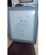 White Cat with Rose Picture by Bob Harrison Framed Matted Kitten Print 2... - £47.95 GBP
