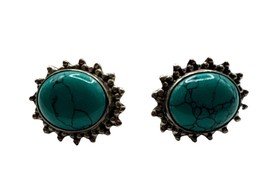 Vintage Sterling Silver 925 Turquoise Earrings Oval Circle Fred Harvey S... - $510.47 MXN