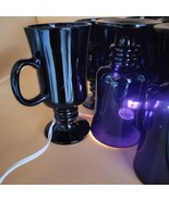 Black Amethyst Glass Irish Coffee Pedestal Mugs (8-pc set) Vintage - £46.46 GBP