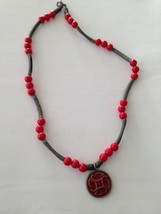 Rustic red beaded Necklace with pendant 19" - £15.72 GBP