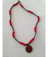 Rustic red beaded Necklace with pendant 19&quot; - £15.66 GBP