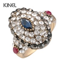 Luxury Crystal Rings For Women Turkey Jewelry Ancient Gold Color Oval Blue Resin - £6.68 GBP