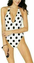New $88 BAR III Women&#39;s One Piece Halter Swimsuit White w/ Black Polka Dots Sz L - £17.40 GBP